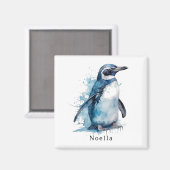 Arctic Azure Waterverf Penguin, op maat Magneet (Voorkant / Achterkant)