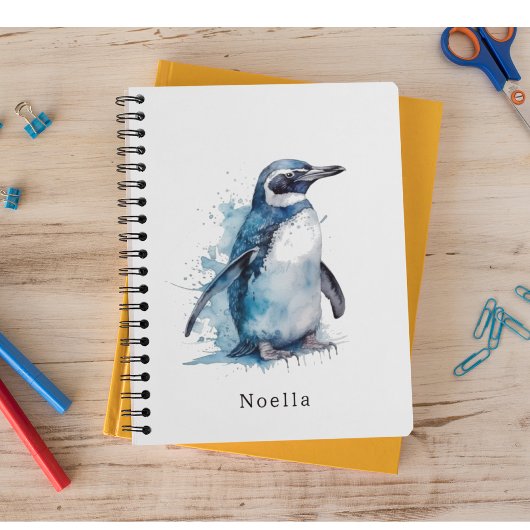 Arctic Azure Waterverf Penguin, op maat Notitieboek