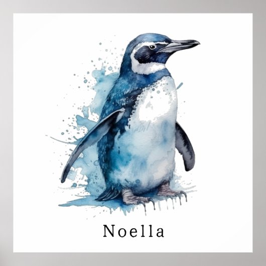 Arctic Azure Waterverf Penguin, op maat Poster (Voorkant)