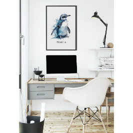 Arctic Azure Waterverf Penguin, op maat Poster
