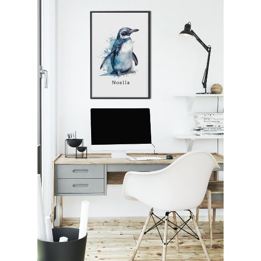 Arctic Azure Waterverf Penguin, op maat Poster