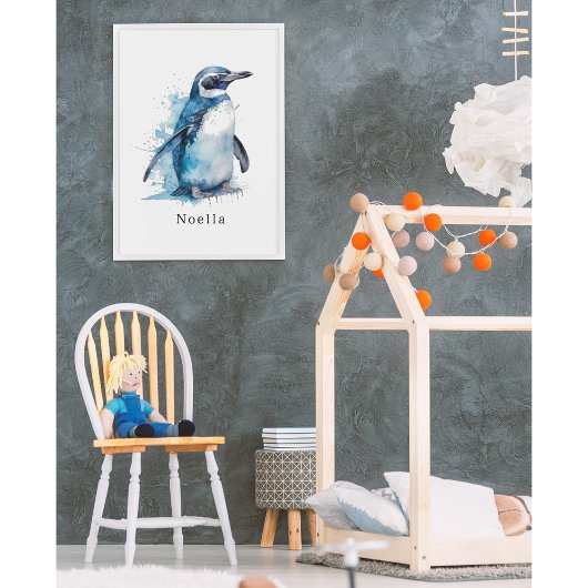 Arctic Azure Waterverf Penguin, op maat Poster