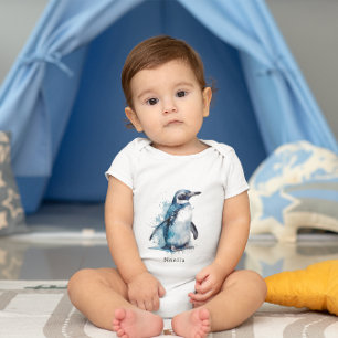 Arctic Azure Waterverf Penguin, op maat Romper