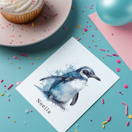 Arctic Azure Waterverf Penguin, op maat Save The Date