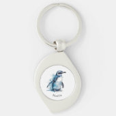 Arctic Azure Waterverf Penguin, op maat Sleutelhanger (Voorkant)