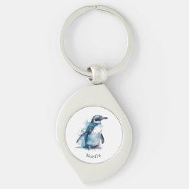 Arctic Azure Waterverf Penguin, op maat Sleutelhanger