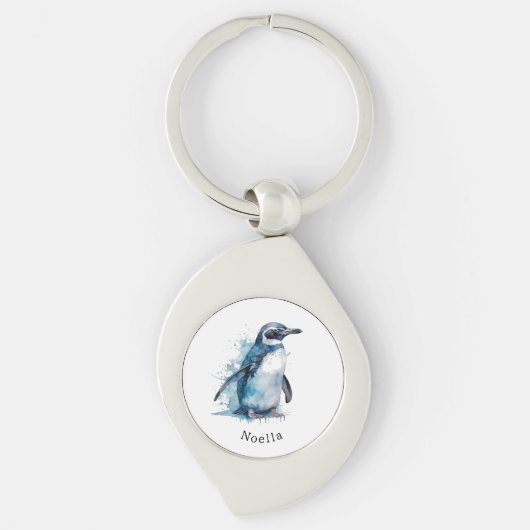 Arctic Azure Waterverf Penguin, op maat Sleutelhanger (Voorkant)