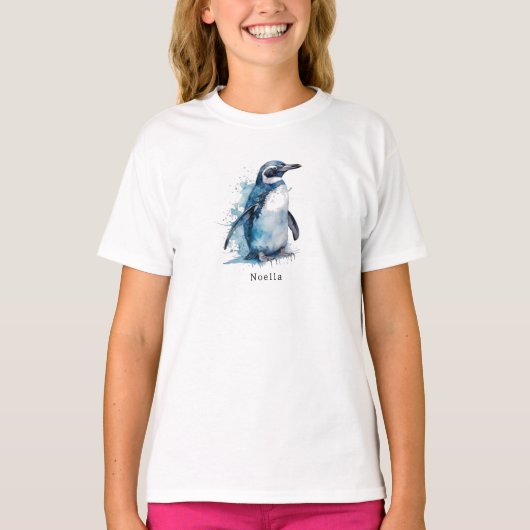 Arctic Azure Waterverf Penguin, op maat T-shirt (Voorkant)