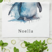 Arctic Azure Waterverf Penguin, op maat Theedoek (Gevouwen)