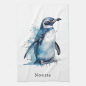 Arctic Azure Waterverf Penguin, op maat Theedoek (Verticaal)