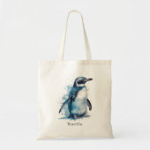 Arctic Azure Waterverf Penguin, op maat Tote Bag (Voorkant)