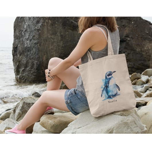 Arctic Azure Waterverf Penguin, op maat Tote Bag