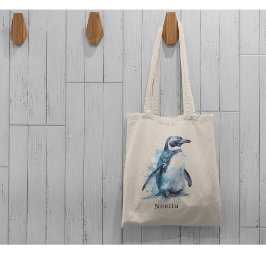 Arctic Azure Waterverf Penguin, op maat Tote Bag