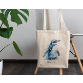 Arctic Azure Waterverf Penguin, op maat Tote Bag