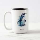 Arctic Azure Waterverf Penguin, op maat Tweekleurige Koffiemok (Links)