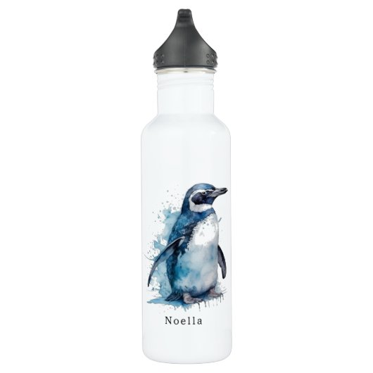 Arctic Azure Waterverf Penguin, op maat Waterfles (Rechts)