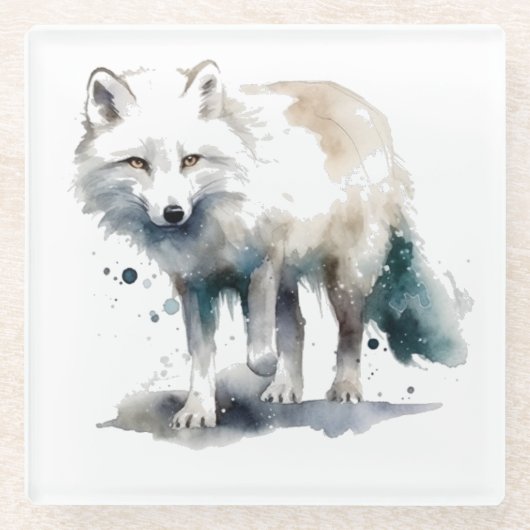 Arctic Beauty beroemd gemaakt door Winter Fox Glazen Onderzetter (Voorkant)