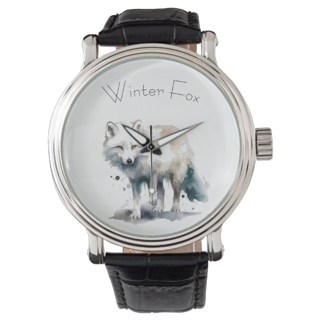 Arctic Beauty: Winter Fox op maat Horloge (Voorkant)