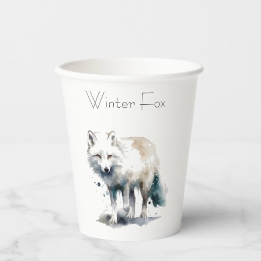 Arctic Beauty: Winter Fox op maat Papieren Bekers (Voorkant)