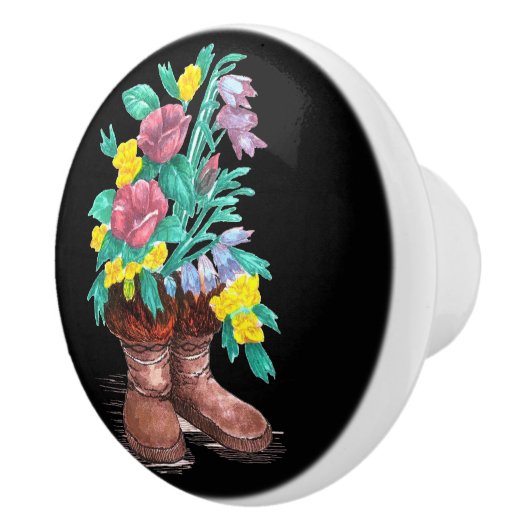 Arctic Bell Heather Rozen Wildflower Mukluk Boot Keramische Knop (Rechts)