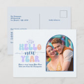 Arctic Bloom New Year Retro Modern Blue Photo Feestdagenkaart (Voorkant / Achterkant)