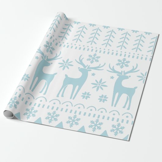 Arctic Blue Folk Art Winter Theme Cadeaupapier (Uitgerold)