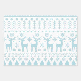 Arctic Blue Folk Art Winter Theme Inpakpapier Vel