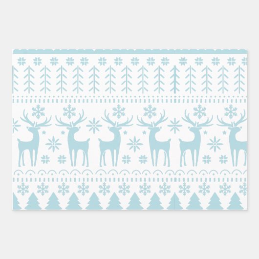 Arctic Blue Folk Art Winter Theme Inpakpapier Vel (Voorkant)