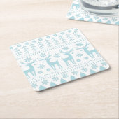 Arctic Blue Folk Art Winter Theme Kartonnen Onderzetters (Schuin)