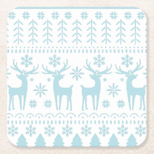Arctic Blue Folk Art Winter Theme Kartonnen Onderzetters