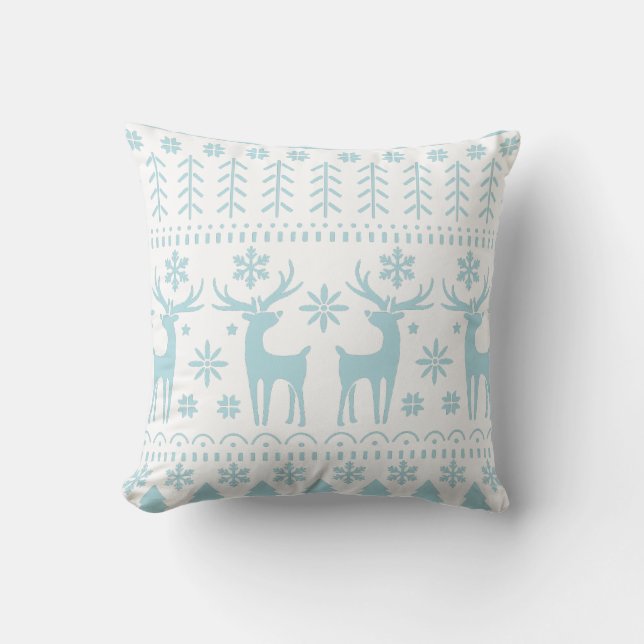 Arctic Blue Folk Art Winter Theme Kussen (Voorkant)