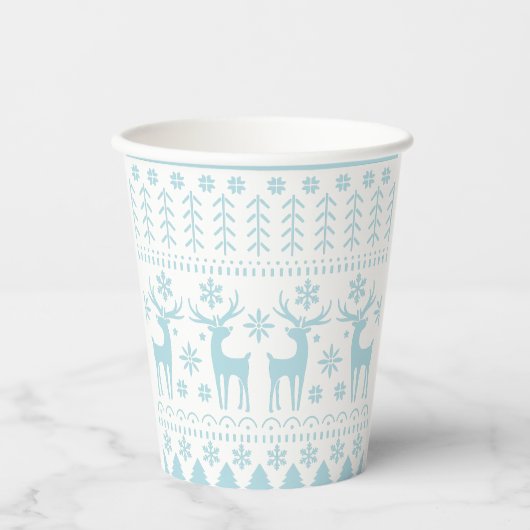 Arctic Blue Folk Art Winter Theme Papieren Bekers (Voorkant)