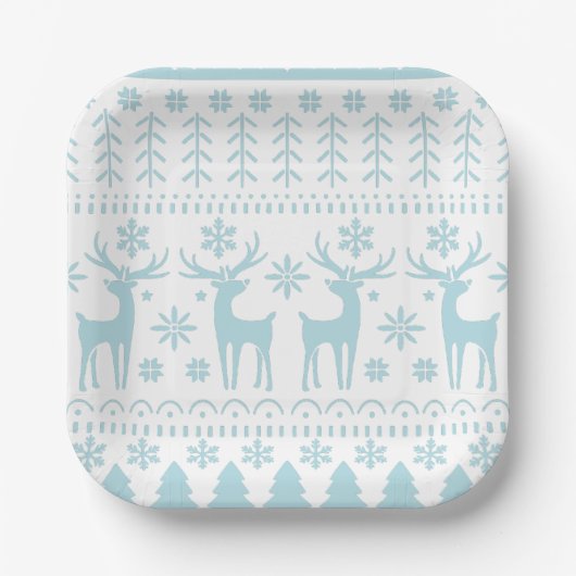 Arctic Blue Folk Art Winter Theme Papieren Bordje (Voorkant)