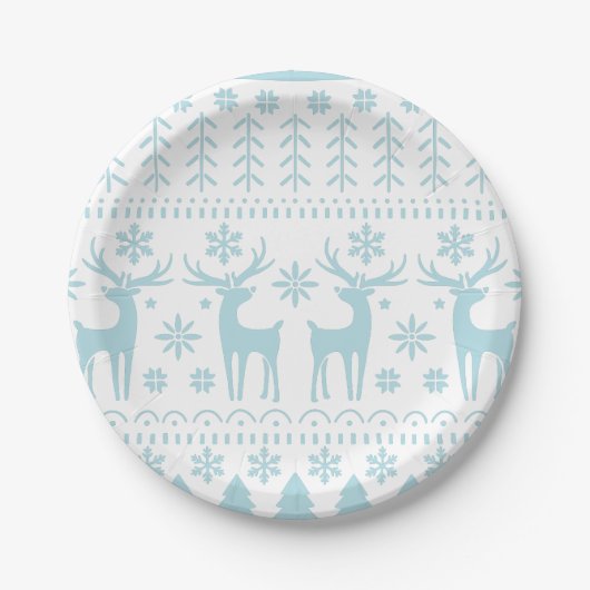 Arctic Blue Folk Art Winter Theme Papieren Bordje (Voorkant)