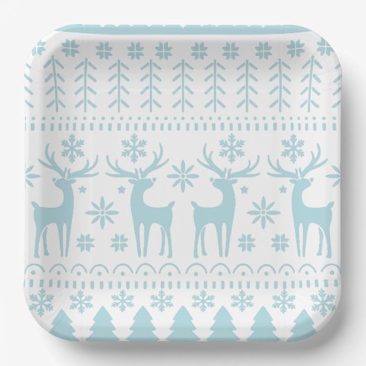 Arctic Blue Folk Art Winter Theme Papieren Bordje (Voorkant)
