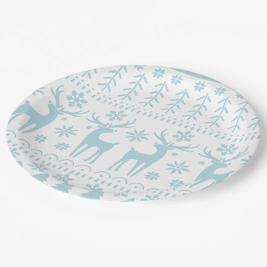 Arctic Blue Folk Art Winter Theme Papieren Bordje (Gekanteld)