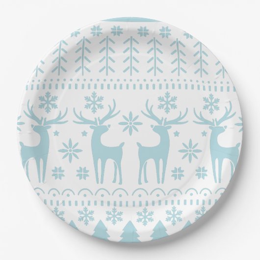 Arctic Blue Folk Art Winter Theme Papieren Bordje (Voorkant)
