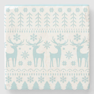 Arctic Blue Folk Art Winter Theme Stenen Onderzetter