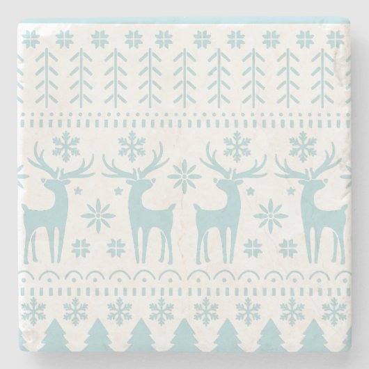 Arctic Blue Folk Art Winter Theme Stenen Onderzetter (Voorkant)