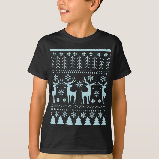 Arctic Blue Folk Art Winter Theme T-shirt (Voorkant)