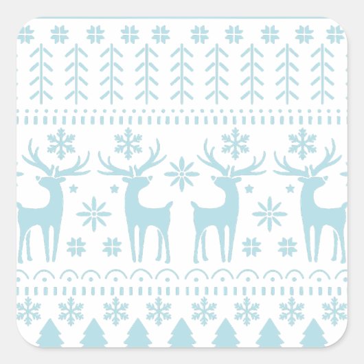 Arctic Blue Folk Art Winter Theme Vierkante Sticker (Voorkant)