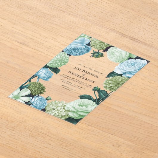 Arctic Blue, Frosted Pine & Cloud Moss Wedding Acryl Uitnodigingen (Laagn)