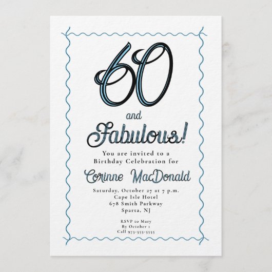 Arctic Blue Sixty and Fabulous 60th Birthday Party Kaart (Voorkant)