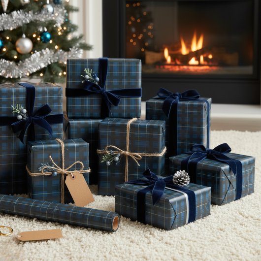 Arctic Blue Tartan Wrapping Paper Cadeaupapier
