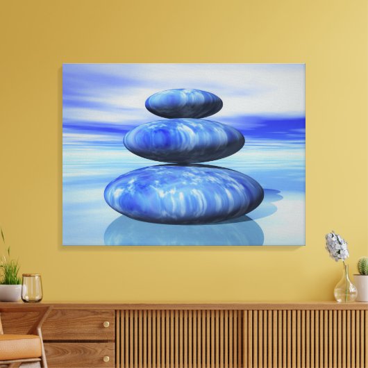 Arctic Blue Zen Stones Balance Poster Canvas Afdruk (Insitu (Woonkamer))