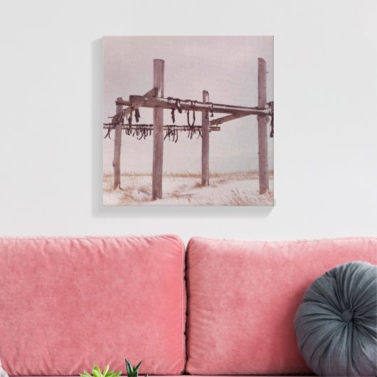 Arctic Carriou Vleesdroging Rack Pt. Lay Village A Canvas Afdruk (Insitu (Woonkamer))