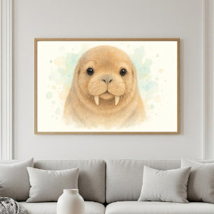 Arctic Cutie: Sweet Waterverf Walrus Portrait Poster