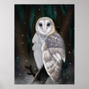 Arctic Elegance: Sneeuwuil in de winter Bossen Poster