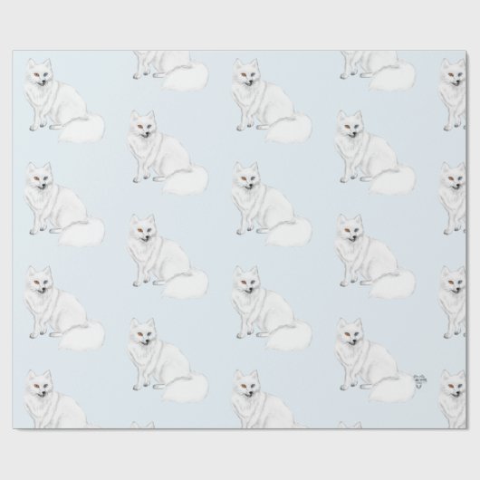 Arctic Fox Adorable Airbrush Pattern Icy Blue Cadeaupapier (Vlak)