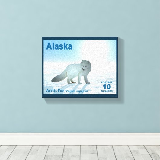 Arctic Fox - Alaska Postage Canvas Afdruk (Insitu (Houten vloer))